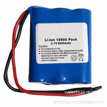 3.7V 6,600mAh Li-ion Batteries, 1S3P, 3 Cells, UL, CE, RoHS Approved